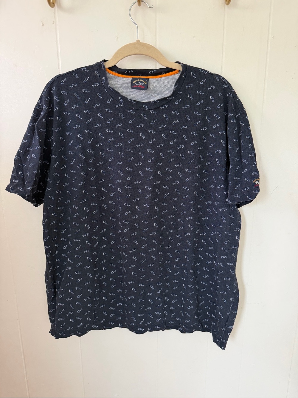 Paul & Shark Navy Short-Sleeve Crew Neck Shirt with Micro Print